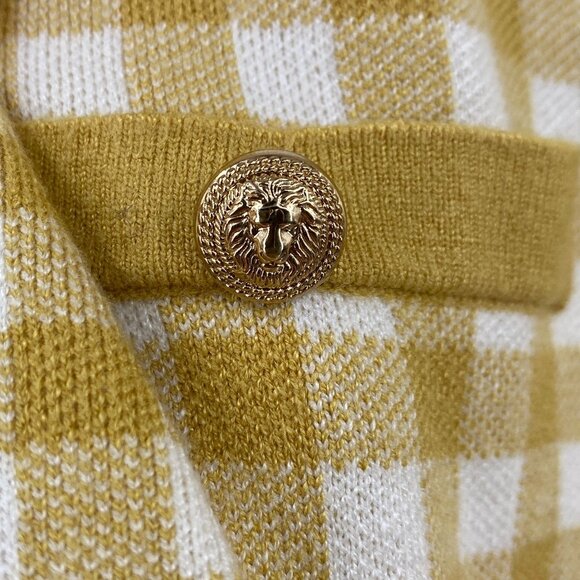 Joie gingham preppy oversized cardgian size medium New mustard white check - Picture 4 of 11